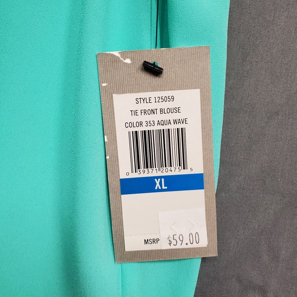 Chaus New York Womens Tie Front Aqua Blouse NWT - Picture 4 of 6